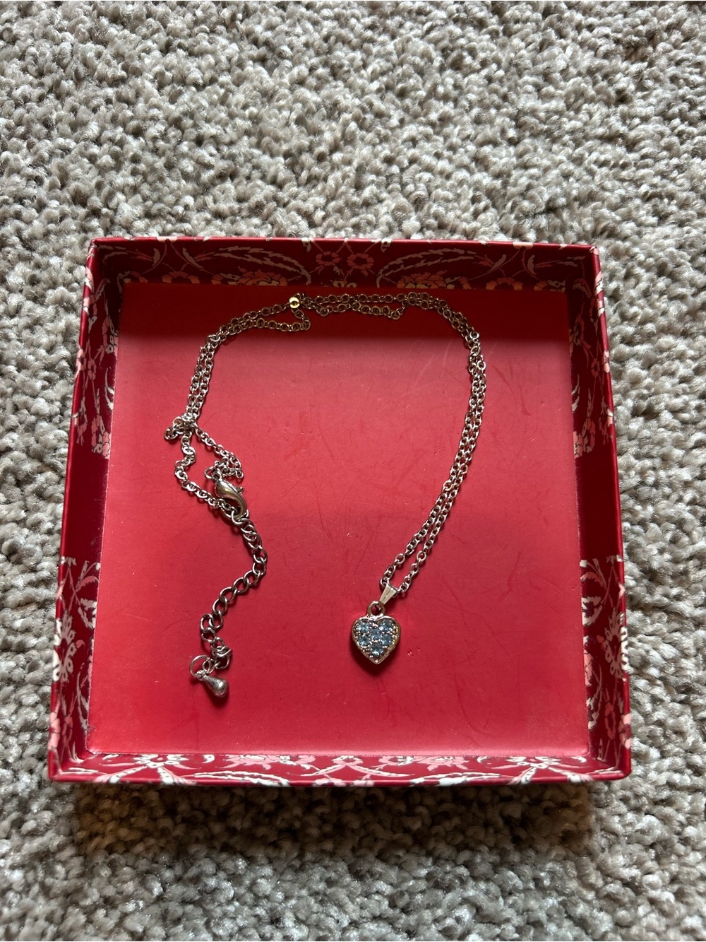 Silver Heart Pendant Necklace with Blue Crystal Accent